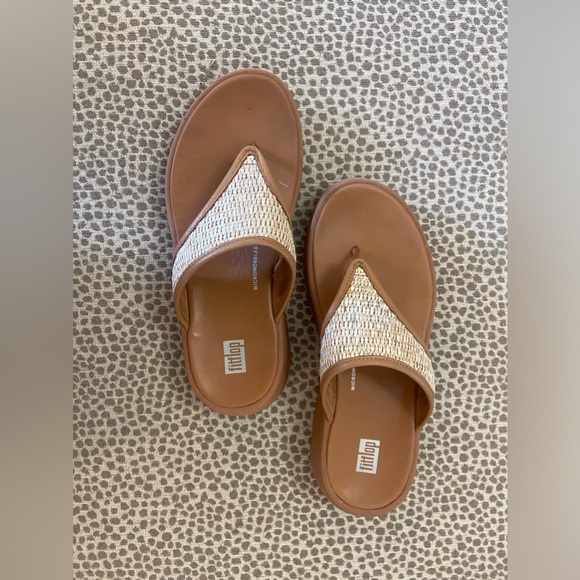 Fitflop womens f-mode platform woven raffia tan sandals - Picture 1 of 10